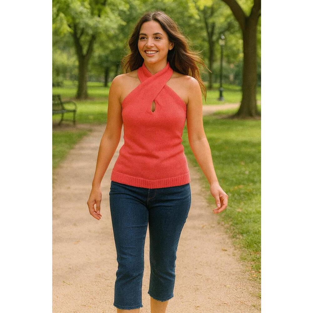NWT 525 America Women’s Pink Berry Knit Halter Keyhole Top A18